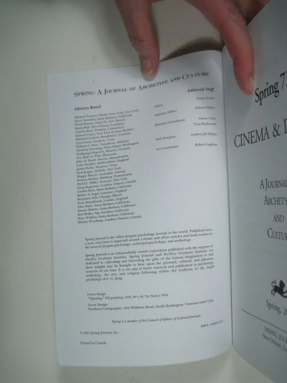 Spring 73 Cinema Psyche Journal Of Archetype Culture 2005 PPB